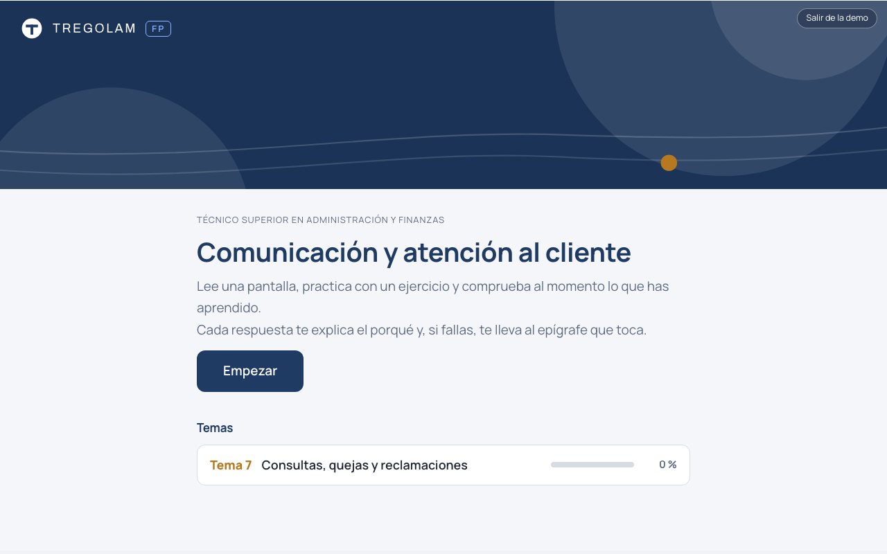 Cubierta del módulo Comunicación y atención al cliente del ciclo de Administración y Finanzas, tal como la ve el alumno en el campus